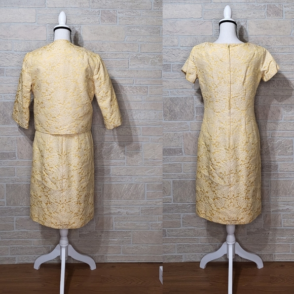 VTG YELLOW JACQUARD 2 pc Dress - Picture 2 of 7